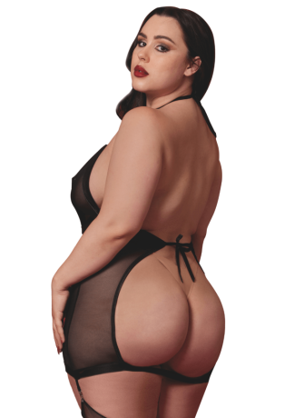 Nuisette grande taille avec porte jarretelles et fouet - DG13704XBLK